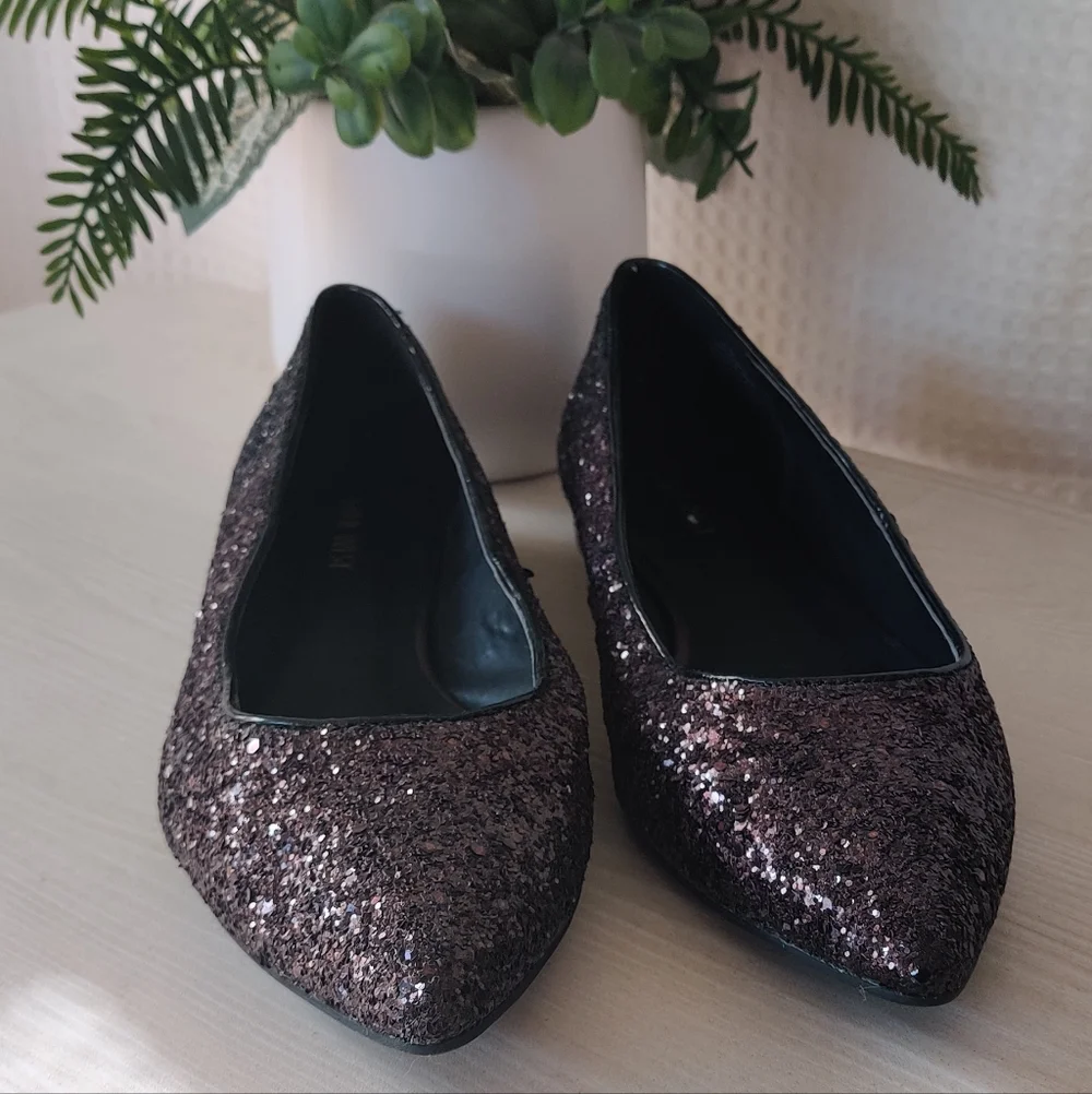 Nine West Women's Black/Eggplant/Purple Ombre Glitter Flats Size 8.5